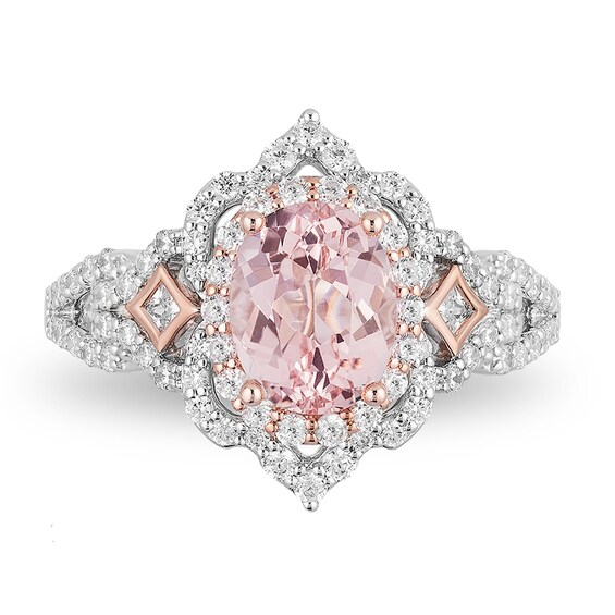 Previously Owned - Enchanted Disney Aurora Morganite and 3/4 CT. T.w. Diamond Engagement Ring in 14K Two-Tone Gold