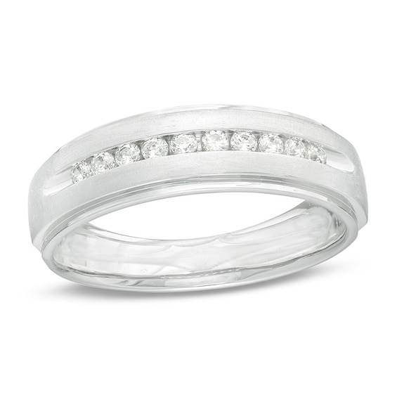 Previously Owned - 1/4 CT. T.w. Diamond Satin Wedding Band in 10K White Gold