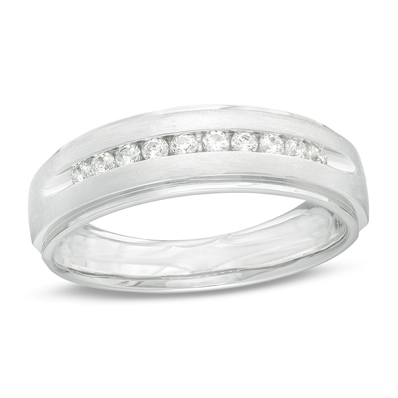 Main Image 1 of Previously Owned - 1/4 CT. T.W. Diamond Satin Wedding Band in 10K White Gold