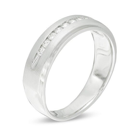 Previously Owned - 1/4 CT. T.w. Diamond Satin Wedding Band in 10K White Gold
