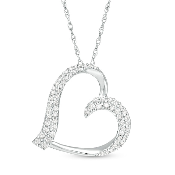 Previously Owned - 1/2 CT. T.w. Diamond Tilted Heart Pendant in Sterling Silver