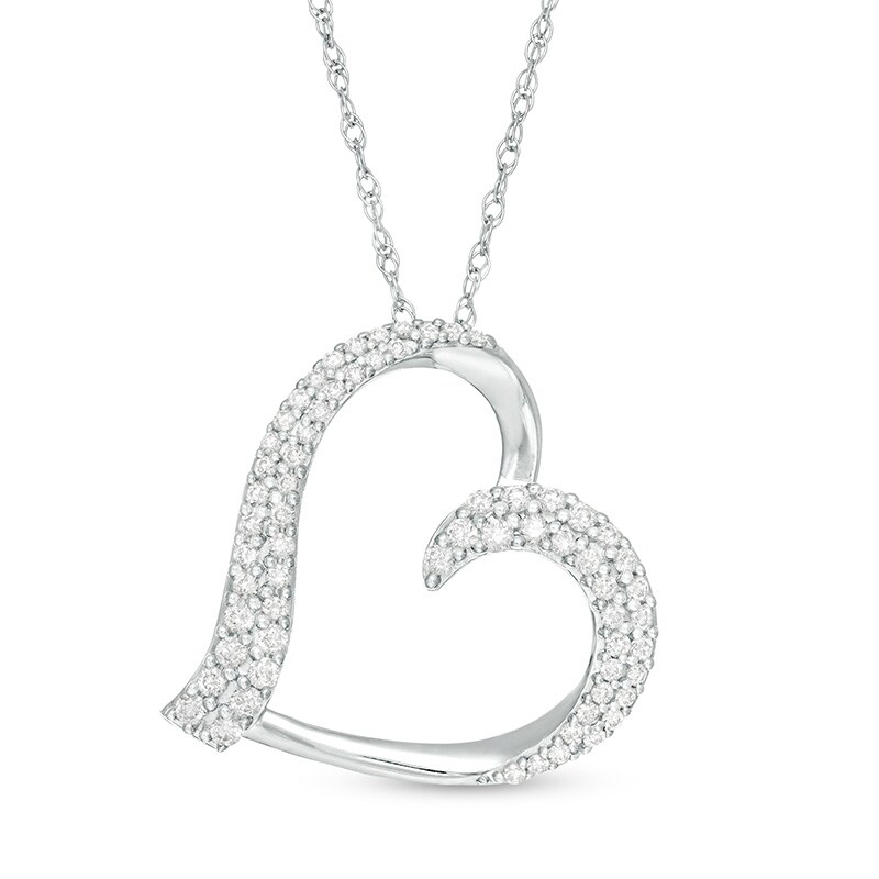 Main Image 1 of Previously Owned - 1/2 CT. T.W. Diamond Tilted Heart Pendant in Sterling Silver