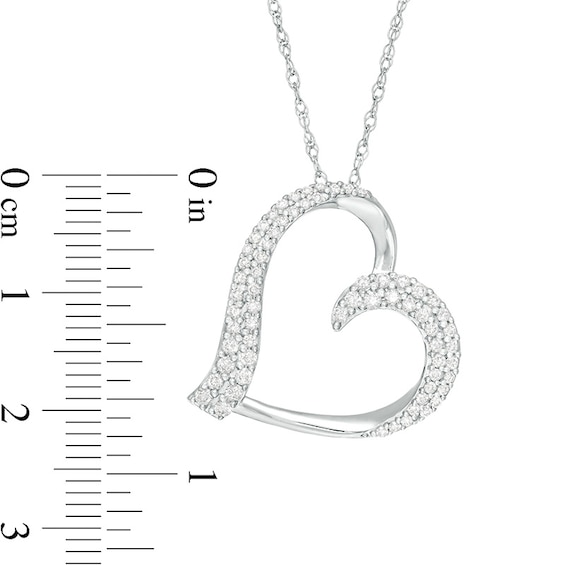 Previously Owned - 1/2 CT. T.w. Diamond Tilted Heart Pendant in Sterling Silver