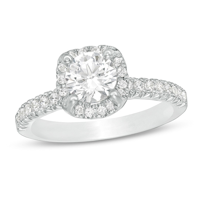 Main Image 1 of Previously Owned - 1-3/8 CT. T.W. Diamond Cushion Frame Engagement Ring in 14K White Gold