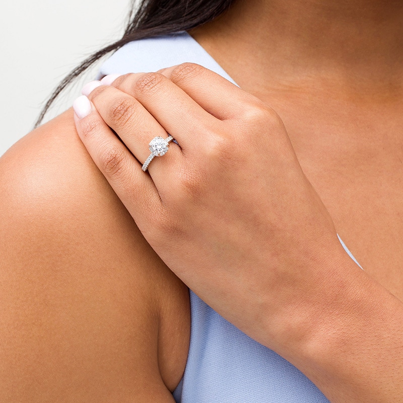 Main Image 2 of Previously Owned - 1-3/8 CT. T.W. Diamond Cushion Frame Engagement Ring in 14K White Gold