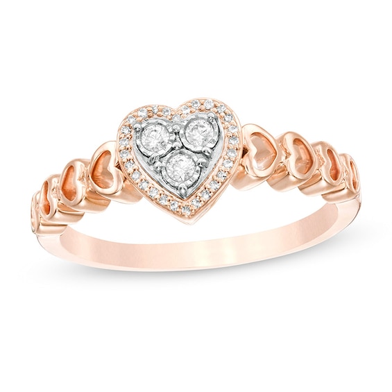 Previously Owned - 1/8 CT. T.w. Diamond Heart Frame Promise Ring in 10K Rose Gold