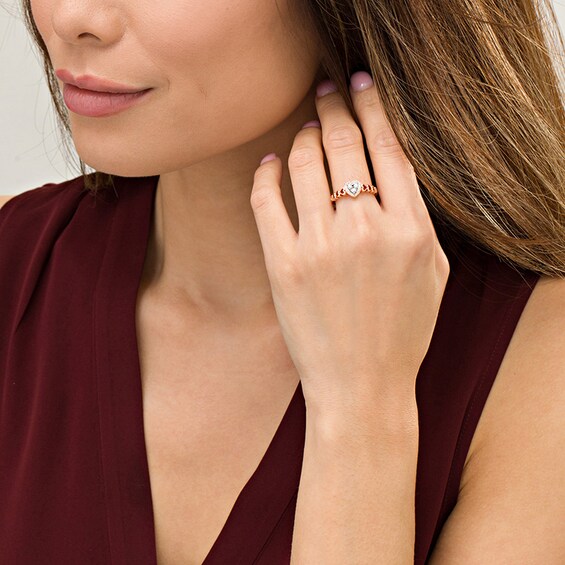 Previously Owned - 1/8 CT. T.w. Diamond Heart Frame Promise Ring in 10K Rose Gold