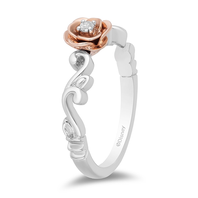 Main Image 2 of Previously Owned - Enchanted Disney Belle Diamond Accent Solitaire Rose Scrolled Promise Ring in 10K Two-Tone Gold