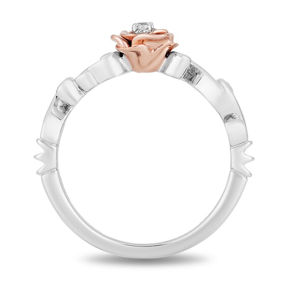 Previously Owned - Enchanted Disney Belle Diamond Accent Solitaire Rose Scrolled Promise Ring in 10K Two-Tone Gold