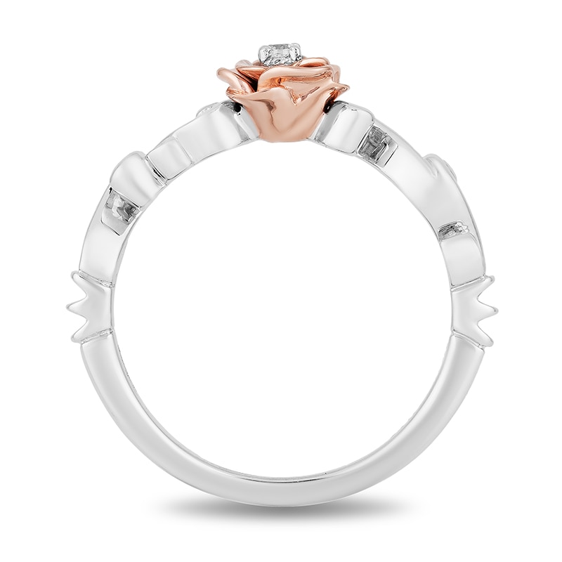 Main Image 4 of Previously Owned - Enchanted Disney Belle Diamond Accent Solitaire Rose Scrolled Promise Ring in 10K Two-Tone Gold