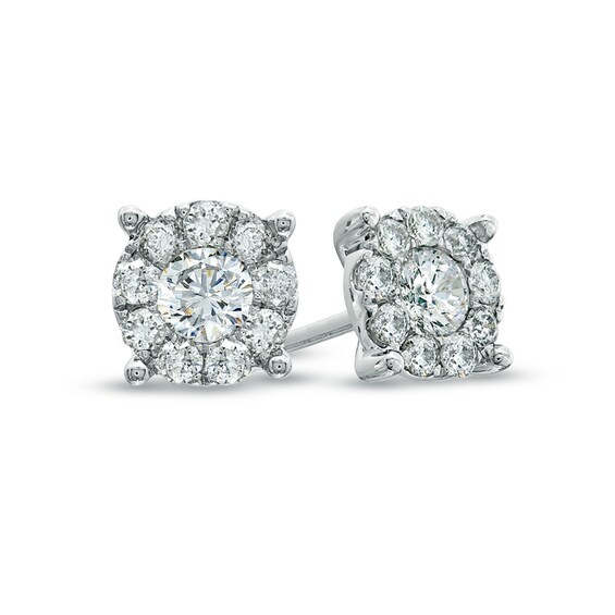 Previously Owned - 1 CT. T.w. Diamond Frame Stud Earrings in 14K White Gold