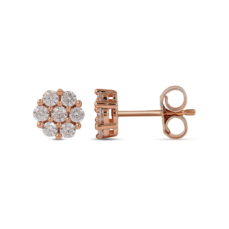 Main Image 2 of Previously Owned - 1/3 CT. T.W. Composite Diamond Flower Stud Earrings in 10K Rose Gold