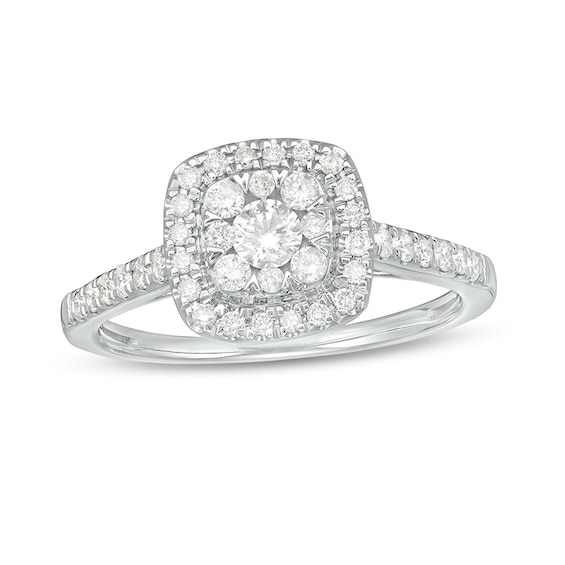 Previously Owned - 1/2 CT. T.w. Composite Cushion Diamond Frame Engagement Ring in 10K White Gold
