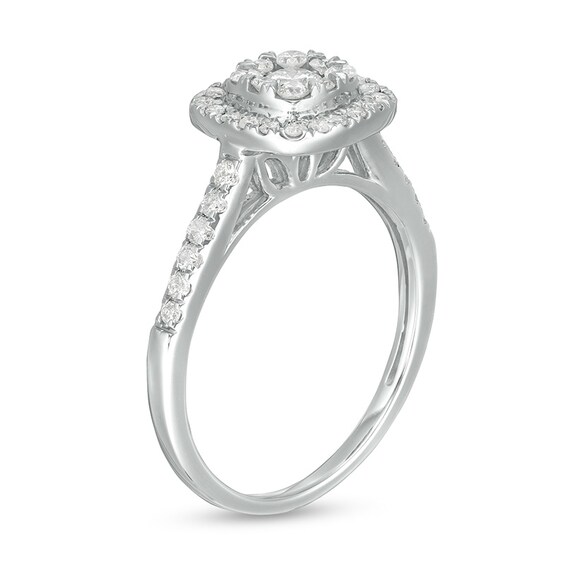 Previously Owned - 1/2 CT. T.w. Composite Cushion Diamond Frame Engagement Ring in 10K White Gold