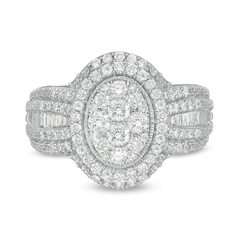 Main Image 1 of Previously Owned - 1 CT. T.W. Composite Oval Diamond Frame Multi-Row Engagement Ring in 10K White Gold