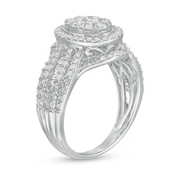 Previously Owned - 1 CT. T.w. Composite Oval Diamond Frame Multi-Row Engagement Ring in 10K White Gold