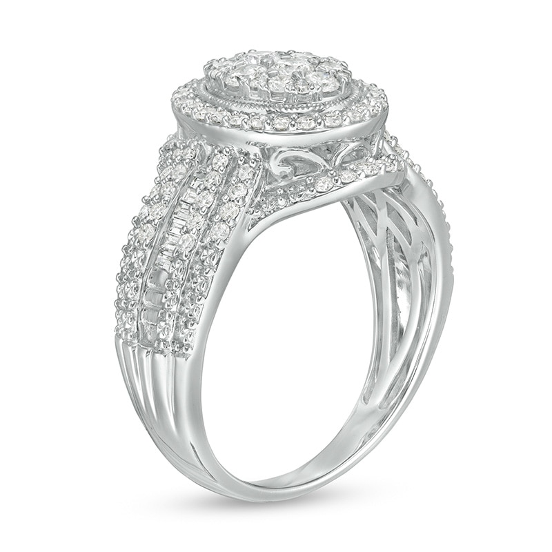 Main Image 3 of Previously Owned - 1 CT. T.W. Composite Oval Diamond Frame Multi-Row Engagement Ring in 10K White Gold