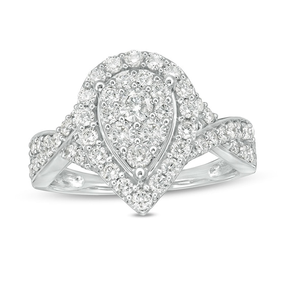 Previously Owned - 1 CT. T.w. Composite Pear Diamond Frame Twist Shank Engagement Ring in 10K White Gold