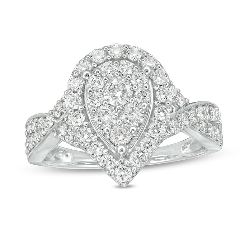 Main Image 1 of Previously Owned - 1 CT. T.W. Composite Pear Diamond Frame Twist Shank Engagement Ring in 10K White Gold