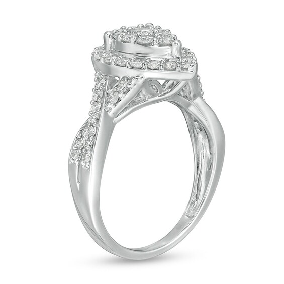 Previously Owned - 1 CT. T.w. Composite Pear Diamond Frame Twist Shank Engagement Ring in 10K White Gold