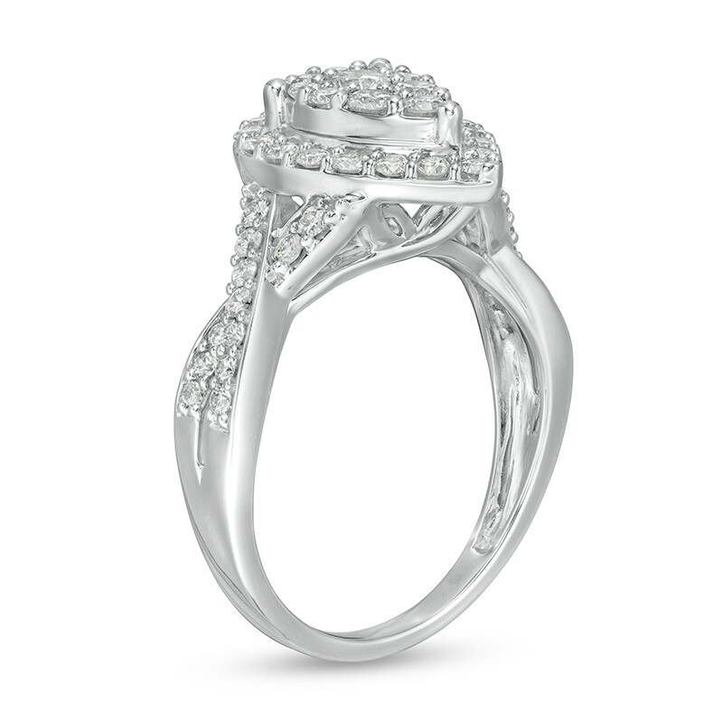 Main Image 3 of Previously Owned - 1 CT. T.W. Composite Pear Diamond Frame Twist Shank Engagement Ring in 10K White Gold