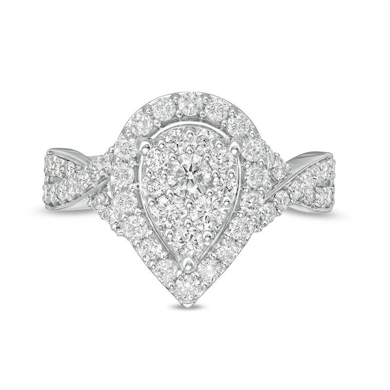 Main Image 4 of Previously Owned - 1 CT. T.W. Composite Pear Diamond Frame Twist Shank Engagement Ring in 10K White Gold