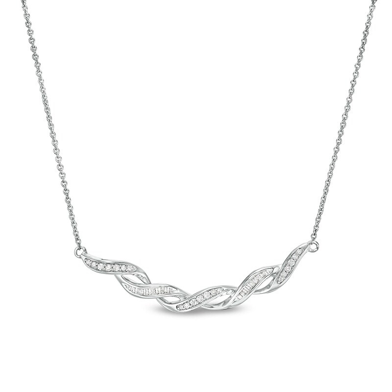 Main Image 1 of Previously Owned - 1/5 CT. T.W. Diamond Cascading Ribbon Necklace in Sterling Silver