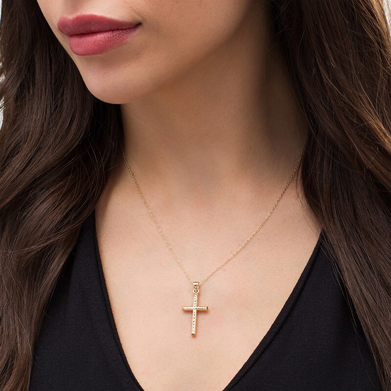 Main Image 2 of Previously Owned - Diamond-Cut Cross Pendant in 10K Gold