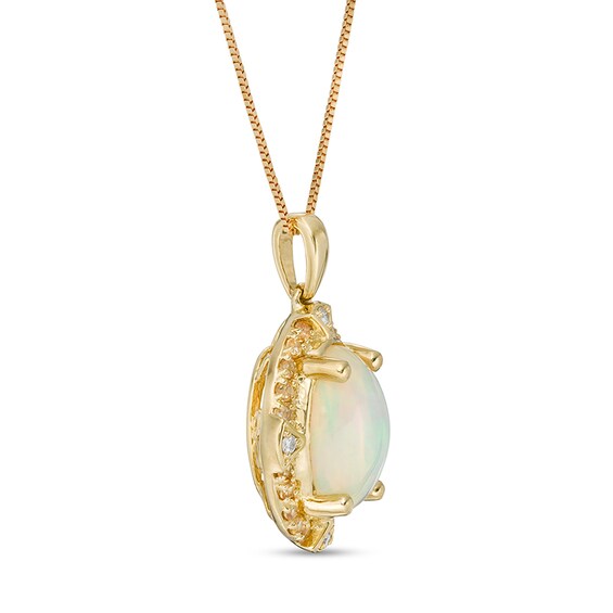 Previously Owned - Captivating Color Oval Opal, Spessartite and Diamond Accent Frame Drop Pendant in 14K Gold