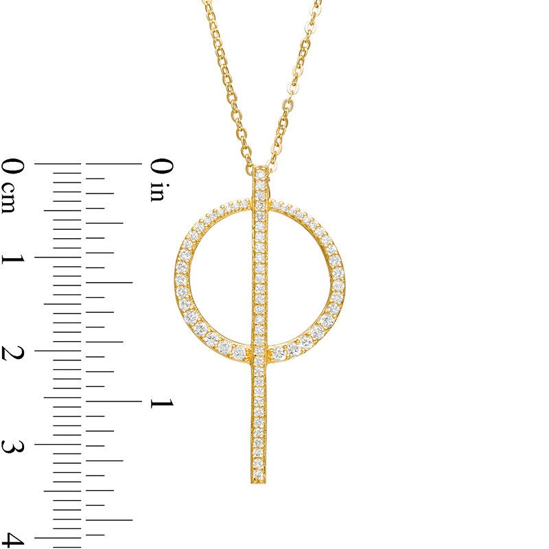 Main Image 3 of Previously Owned - Lab-Created White Sapphire Bar and Circle Necklace and Drop Earrings Set