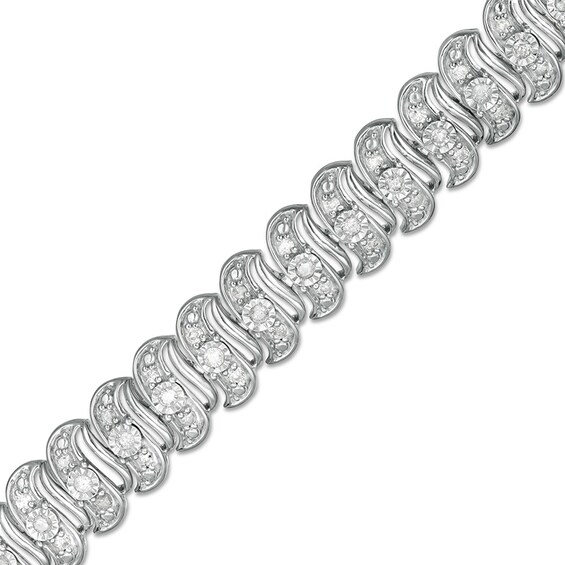 Previously Owned - 1 CT. T.w. Diamond Cascading Tennis-Style "S" Bracelet in Sterling Silver - 7.25"