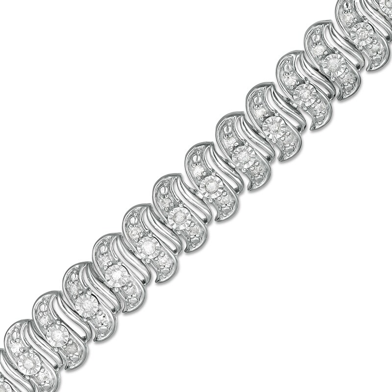 Main Image 1 of Previously Owned - 1 CT. T.W. Diamond Cascading Tennis-Style "S" Bracelet in Sterling Silver - 7.25"
