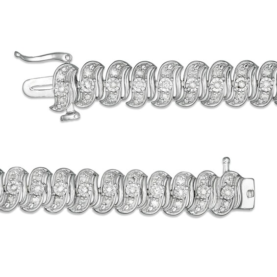Previously Owned - 1 CT. T.w. Diamond Cascading Tennis-Style "S" Bracelet in Sterling Silver - 7.25"