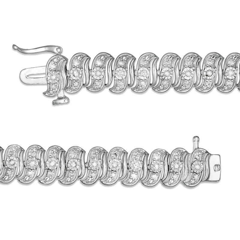 Previously Owned - 1 CT. T.W. Diamond Cascading Tennis-Style "S" Bracelet in Sterling Silver - 7.25"