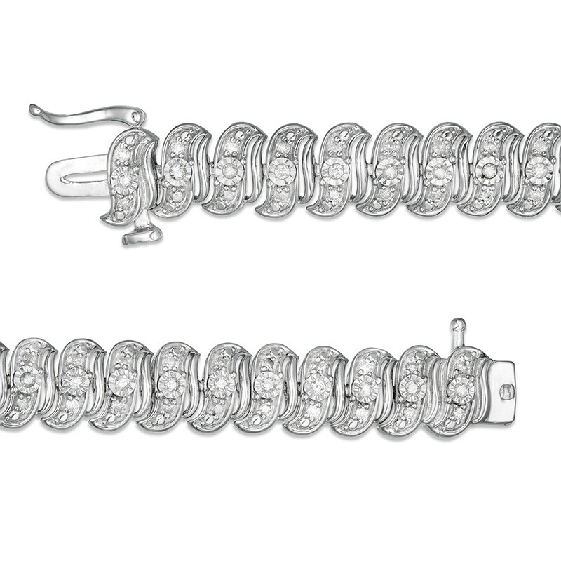 Main Image 2 of Previously Owned - 1 CT. T.W. Diamond Cascading Tennis-Style "S" Bracelet in Sterling Silver - 7.25"