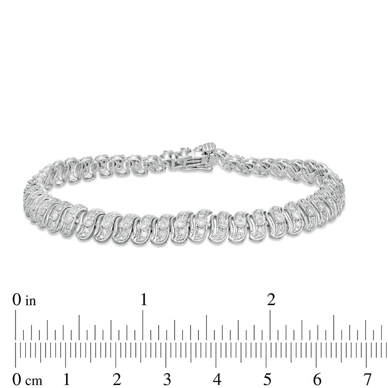 Main Image 3 of Previously Owned - 1 CT. T.W. Diamond Cascading Tennis-Style "S" Bracelet in Sterling Silver - 7.25"
