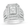 Thumbnail Image 1 of Previously Owned - 1-1/3 CT. T.W. Emerald Multi-Diamond Rectangle Frame Vintage-Style Bridal Set in 10K White Gold