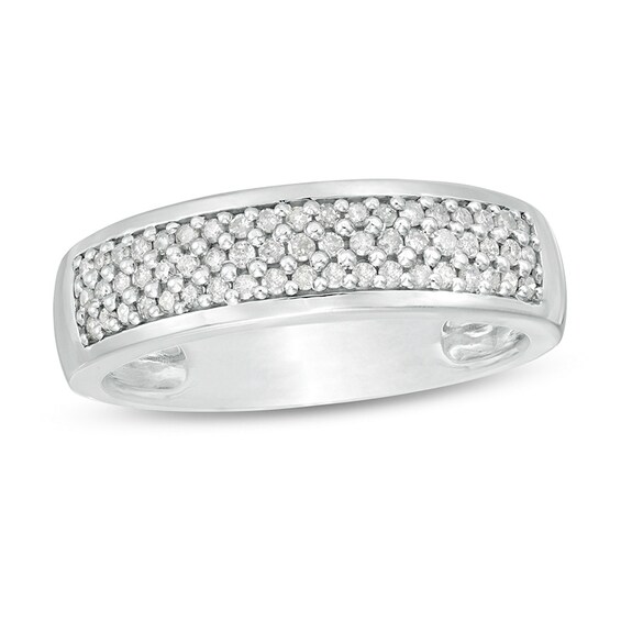 Previously Owned - Men's 3/8 CT. T.w. Diamond Triple Row Wedding Band in 10K White Gold
