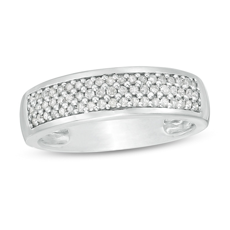 Main Image 1 of Previously Owned - 3/8 CT. T.W. Diamond Triple Row Wedding Band in 10K White Gold