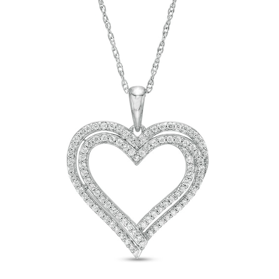 Previously Owned - 1/2 CT. T.w. Diamond Double Heart Pendant in Sterling Silver