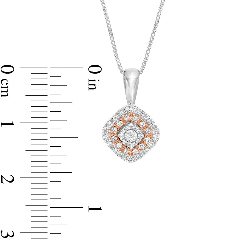 Main Image 3 of Previously Owned - 1/5 CT. T.W. Diamond Tilted Cushion Frame Pendant in Sterling Silver and 10K Rose Gold