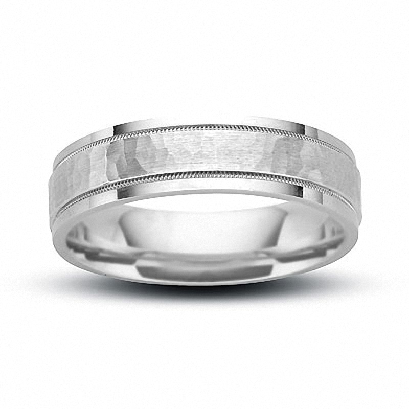 Main Image 1 of Previously Owned - 6mm Hammered Wedding Band in 14K White Gold