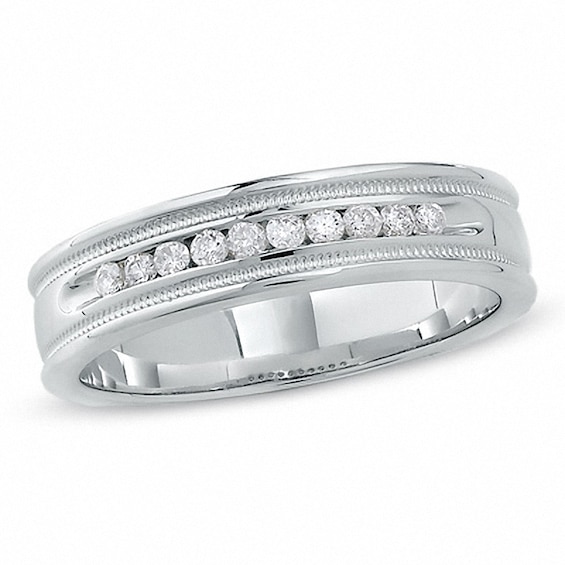 Previously Owned - 1/4 CT. T.w. Diamond Channel Milgrain Band in 14K White Gold