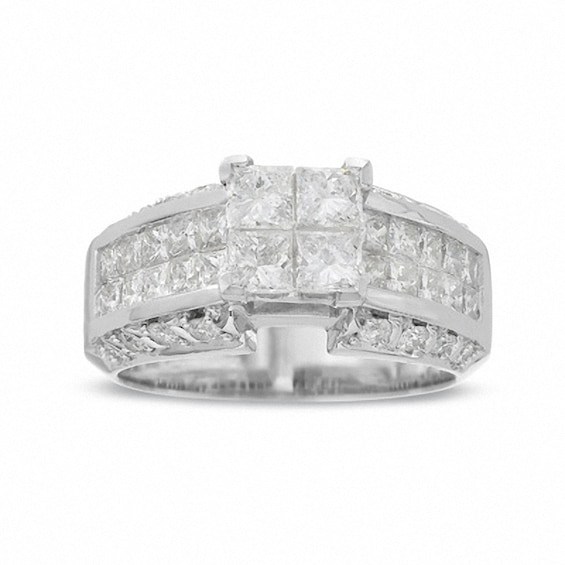 Previously Owned - 2-3/4 CT. T.w. Princess-Cut Composite Diamond Ring in 14K White Gold