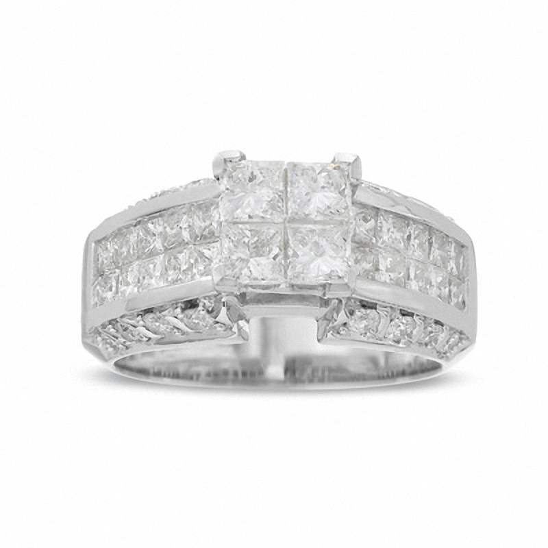 Main Image 1 of Previously Owned - 2-3/4 CT. T.W. Princess-Cut Composite Diamond Ring in 14K White Gold
