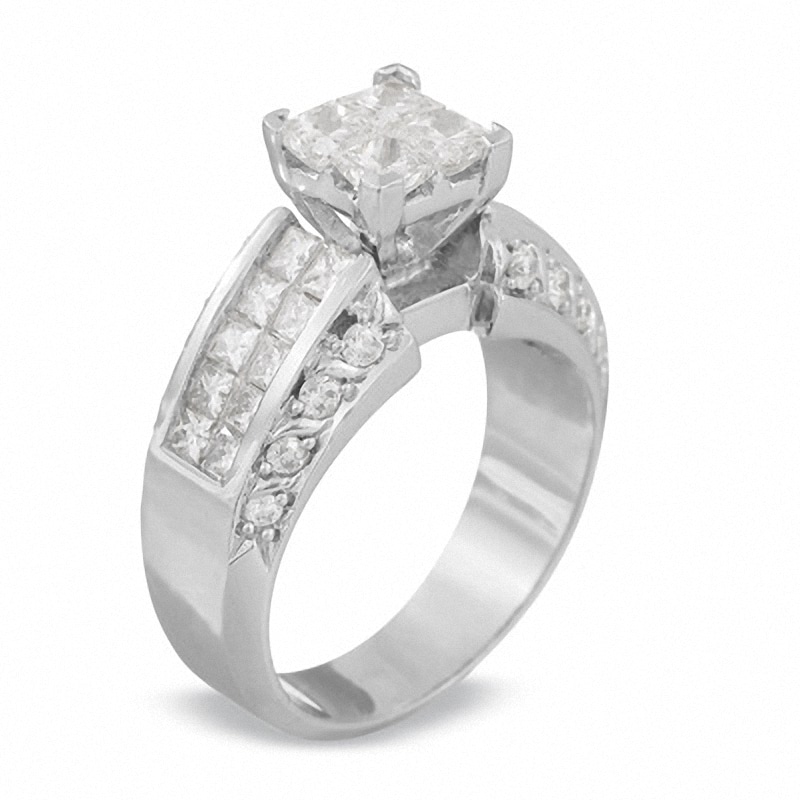 Main Image 2 of Previously Owned - 2-3/4 CT. T.W. Princess-Cut Composite Diamond Ring in 14K White Gold