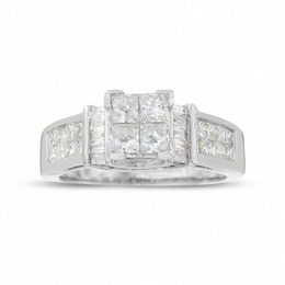 Previously Owned - 1-3/8 CT. T.W. Princess-Cut Composite Diamond Ring in 14K White Gold