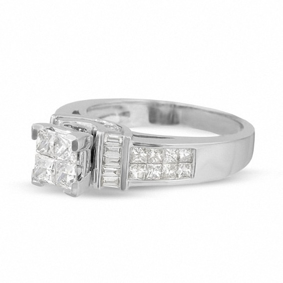 Previously Owned - 1-3/8 CT. T.w. Princess-Cut Composite Diamond Ring in 14K White Gold