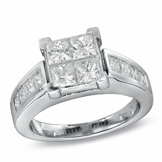 Previously Owned - 3 CT. T.w. Quad Square-Cut Diamond Bridal Set in 14K White Gold