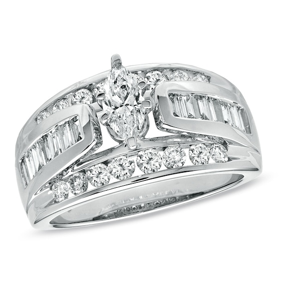 Previously Owned - 1-1/2 CT. T.w. Marquise Diamond Engagement Ring in 14K White Gold